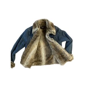 VINTAGE FABIO BLUE DENIM TRUCKER FAUX FUR JACKET L